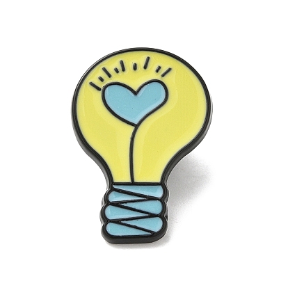 Cartoon Style Light Bulb Enamel Pins, Black Alloy Brooch for Backpack Clothes