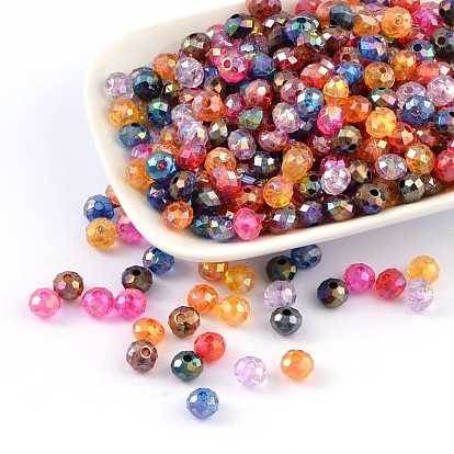 Transparent Acrylic Beads, AB Color Plating, Faceted, Flat Round, 8x6mm, Hole: 2mm, about 2300pcs/500g