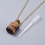 Natural Mixed Stone Perfume Bottle Pendant Necklaces, with Brass Cable Chains, Lobster Claw Clasps and Plastic Dropper