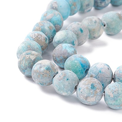 Natural Pyrite & Turquoise Beads Strands, Frosted, Round