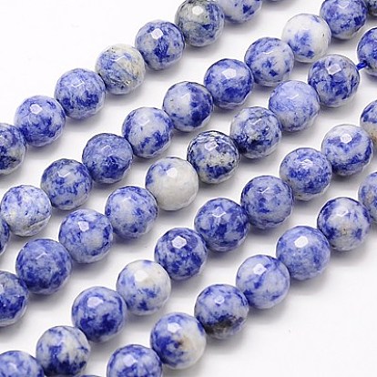Perles de jaspe tache bleue naturelle, facette, ronde