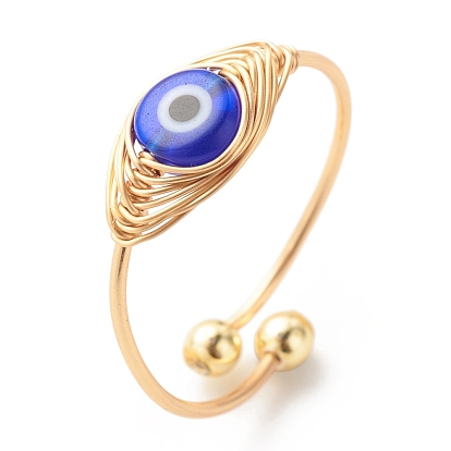 10Pcs 10 Style Resin & Lampwork Evil Eye Beaded Finger Rings, Copper Wire Wrap Jewelry for Women