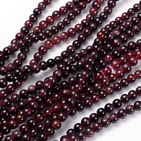 Gemstone Beads Strands, Red Garnet, Grade B, Round, Dark Red, 4mm, Hole: 0.8mm, 15~16 inch