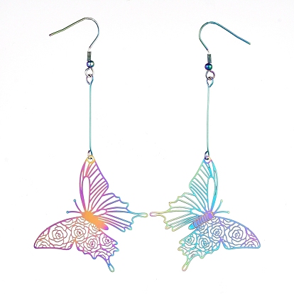 201 Stainless Steel Dangle Earrings, Etched Metal Embellishments, Butterfly