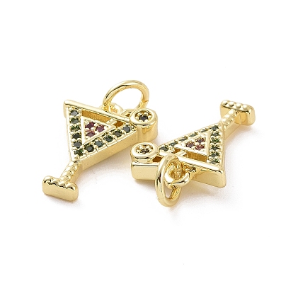 Brass Micro Pave Colorful Cubic Zirconia Charms, with Jump Ring, Cocktail/Cup