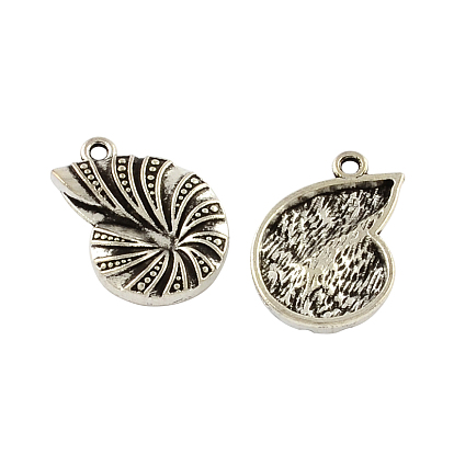 Tibetan Style Alloy Conch Shell Pendants, Cadmium Free & Lead Free, 23x16x3.5mm, Hole: 2mm, about 217pcs/500g