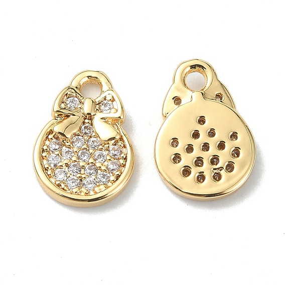 Rack Plating Brass Clear Cubic Zirconia Charms, Handbag with Bowknot Charm