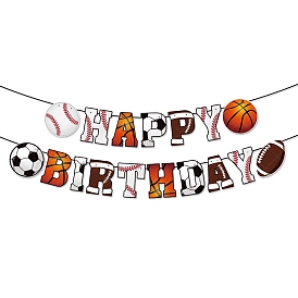 Football Theme Paper Flags, Word Happy Birthday Hanging Banners, for Party Home Decorations