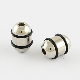 Perles de baril en acier inoxydable, avec du silicone noir, 10.5x7mm, Trou: 2mm