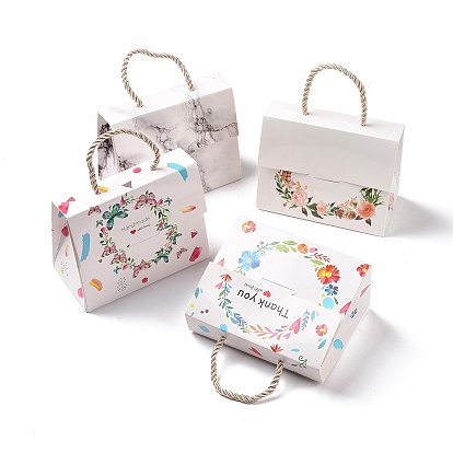 Rectangle Paper Gift Boxes with Handle Rope, for Gift Wrapping, Floral/Butterfly/Marble Pattern