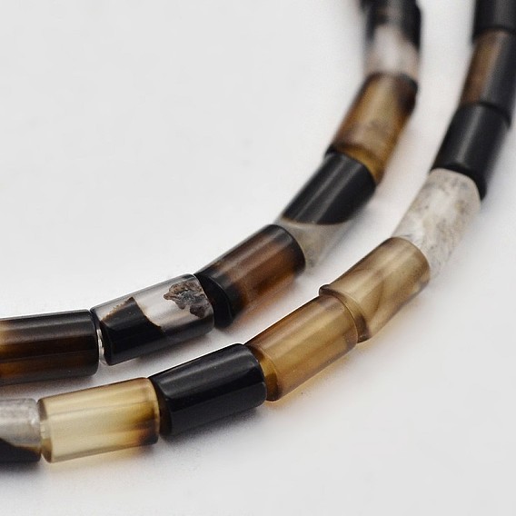 Column Natural Black Agate Beads Strands, Dyed & Heated, 5x3mm, Hole: 0.5mm, about 78pcs/strand, 15.7 inch