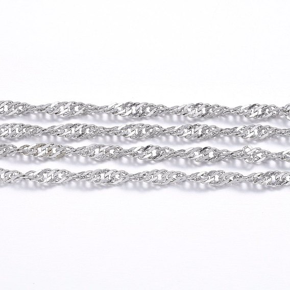 304 Stainless Steel Singapore Chains, Water Wave Chains, with Spool, Soldered