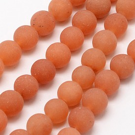 Natural Red Aventurine Beads Strands, Frosted, Round