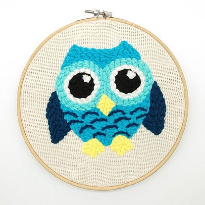 Owl Punch Embroidery Supplies Kit, including Instruction, Solid Wood Embroidered Frame, Plastic Pins, Fabric and 6 Colors Threads