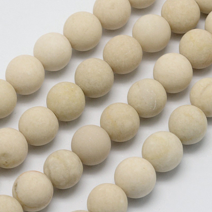 Natural Fossil Beads Strands, Frosted, Round