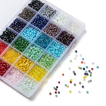 24 Colors Electroplate Glass Beads, Opaque Solid Color, AB Color Plated, Faceted, Rondelle
