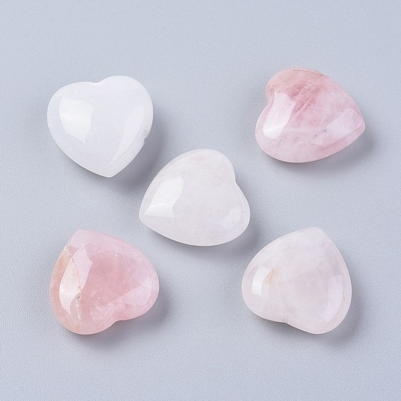 Natural Rose Quartz/White Jade Heart Love Stone, Pocket Palm Stone for Reiki Balancing