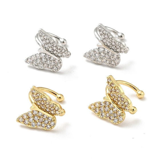 Clear Cubic Zirconia Butterfly Cuff Earrings, Brass Jewelry for Non-pierced Ears, Cadmium Free & Lead Free