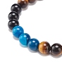 Bracelet extensible perles rondes agate naturelle & oeil de tigre & onyx noir, bijoux en pierres précieuses pour femmes