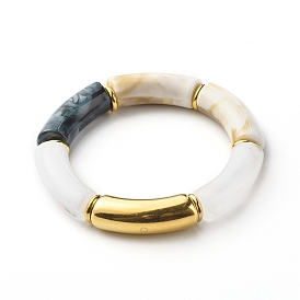 Bracelet extensible en grosses perles tubulaires incurvées, bracelet ccb en plastique et acrylique imitation pierres précieuses
