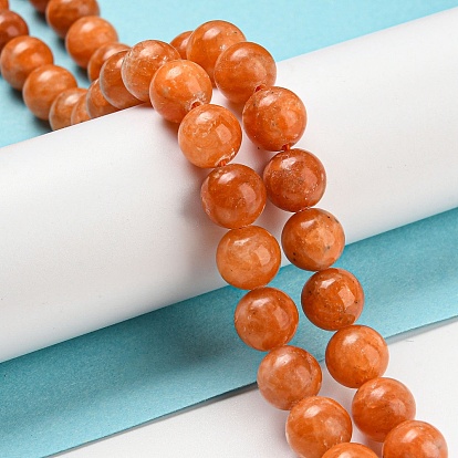 Brins de perles teintes en calcite orange naturelle, AA grade, ronde