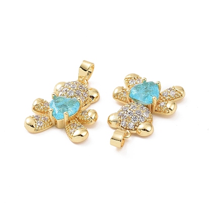 Real 18K Gold Plated Brass Micro Pave Clear Cubic Zirconia Pendants, Bear Charms