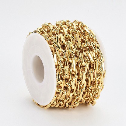 Brass Cable Chains, Diamond Cut Chains, Soldered, Faceted, with Spool, Oval, Long-Lasting Plated