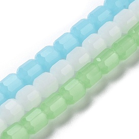 Imitation Jade Glass Beads Strands, Faceted Barrel