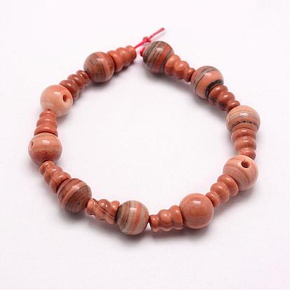 Natural Wood Lace Stone 3-Hole Guru Beads Strands, T-Drilled Beads, for Buddhist Jewelry Making