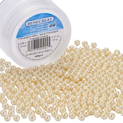 BENECREAT Environmental Dyed Pearlized Glass Pearl Round Bead for Jewelry Making with Bead Container