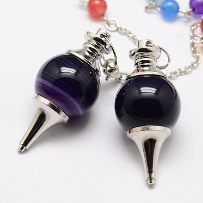 Agate naturelle bracelets de perles de pendule teints, avec les accessoires en laiton plaqués de platine, 170mm