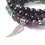 Alloy Wing Pendant Necklace, Natural Mixd Gemstone Round Beaded Chains Necklace for Women