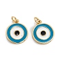 Brass Enamel Pendants, Long-Lasting Plated, Real 18K Gold Plated, Flat Round with Eye