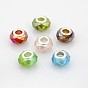AB Color Plated Glass European Beads, Large Hole Rondelle Beads, with Silver Color Plated Brass Cores, Faceted, 14x9mm, Hole: 5mm