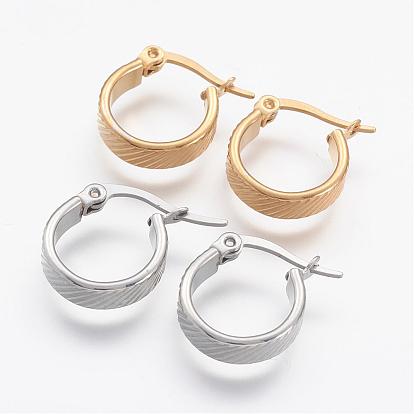 201 Stainless Steel Hoop Earrings, with 304 Stainless Steel Pin, Hypoallergenic Earrings, Fancy Cut
