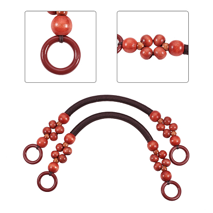 Wooden Bag Handles, with Wood Beads and Rope, for Handbag Replacement Accessories