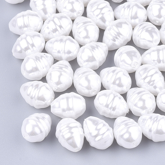 Eco-Friendly ABS Plastic Imitation Pearl Beads, High Luster, Grooved, Drop