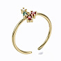 Brass Micro Pave Cubic Zirconia Cuff Rings, Open Rings, Cadmium Free & Nickel Free & Lead Free, Cherry, Red