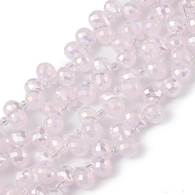 Imitation Jade Glass Beads Strands, Faceted, Top Drilled Teardrop, AB Color Plated