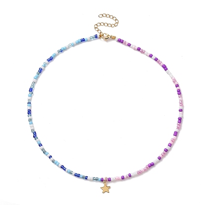 304 collier pendentif étoile en acier inoxydable avec chaînes de perles de verre pour femme