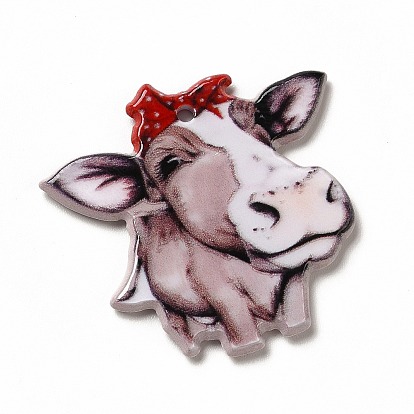 Cartoon Printed Acrylic Pendants, Pig/Cattle/Rooster Charm