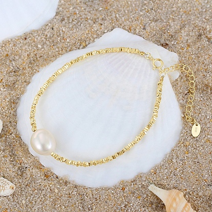 Pulseras de eslabones de perlas naturales de agua dulce, con 925 pulseras de cadena con cuentas de plata de ley para mujer, con sello s925