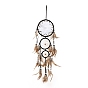 Web / filet tissé en ABS de style indien avec des décorations de pendentifs en plumes, avec des billes de bois et d'abs, recouvert de villosités et cordon de coton, plat rond