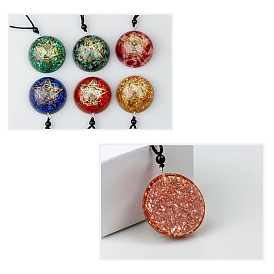 Dyed Natural Pyrite Resin Pendants, Yoga Theme Half Round Charms with Star