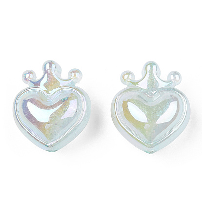 Placage uv perles acryliques irisées arc-en-ciel, avec de la poudre de paillettes, coeur avec la couronne