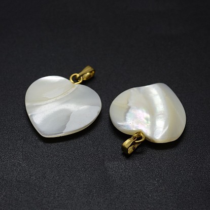 Shell Pendants, with Brass Findings, Heart