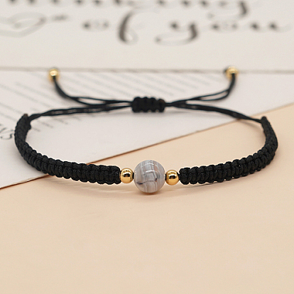 Bracelet de perles tressées rondes avec pierres précieuses, bracelet réglable