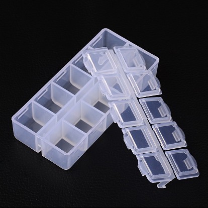 Contenedores de perlas de plástico cuboide, tapa abatible de almacenamiento de cuentas, 10 compartimentos, 8.8x4.4x2.05 cm