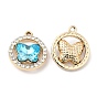UV Plating Alloy Pendants, with Crystal Rhinestone and Glass, Cadmium Free & Lead Free, Flat Round with Butterfly Charms