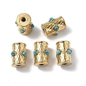 Vacuum Plating 201 Stainless Steel Beads, Large Hole Beads, with Turquoise, Column